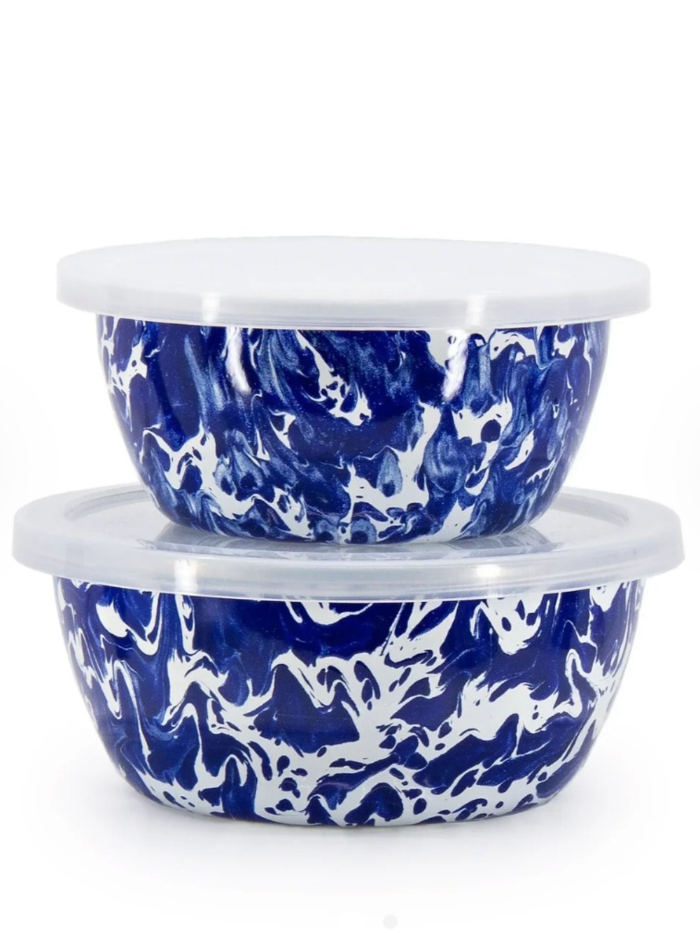 NWT | Golden Rabbit Home | Set of 2 Prep Bowls with Lids | cobalt blue swirl